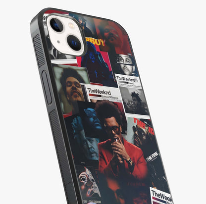 The Weeknd Glass Case captured at a warm angle highlighting gloss, texture and premium glass finish.