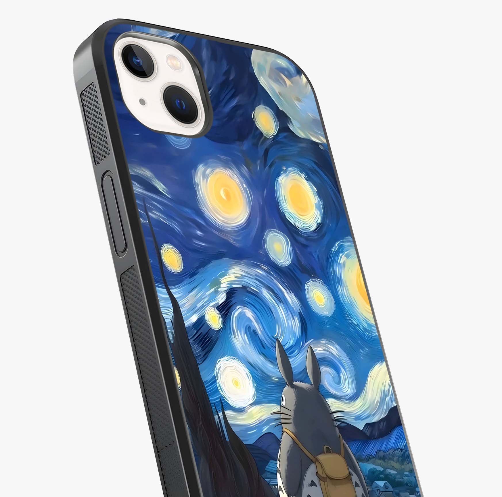 Totoro In Van Gogh Art Glass Case captured at a warm angle highlighting gloss, texture and premium glass finish.