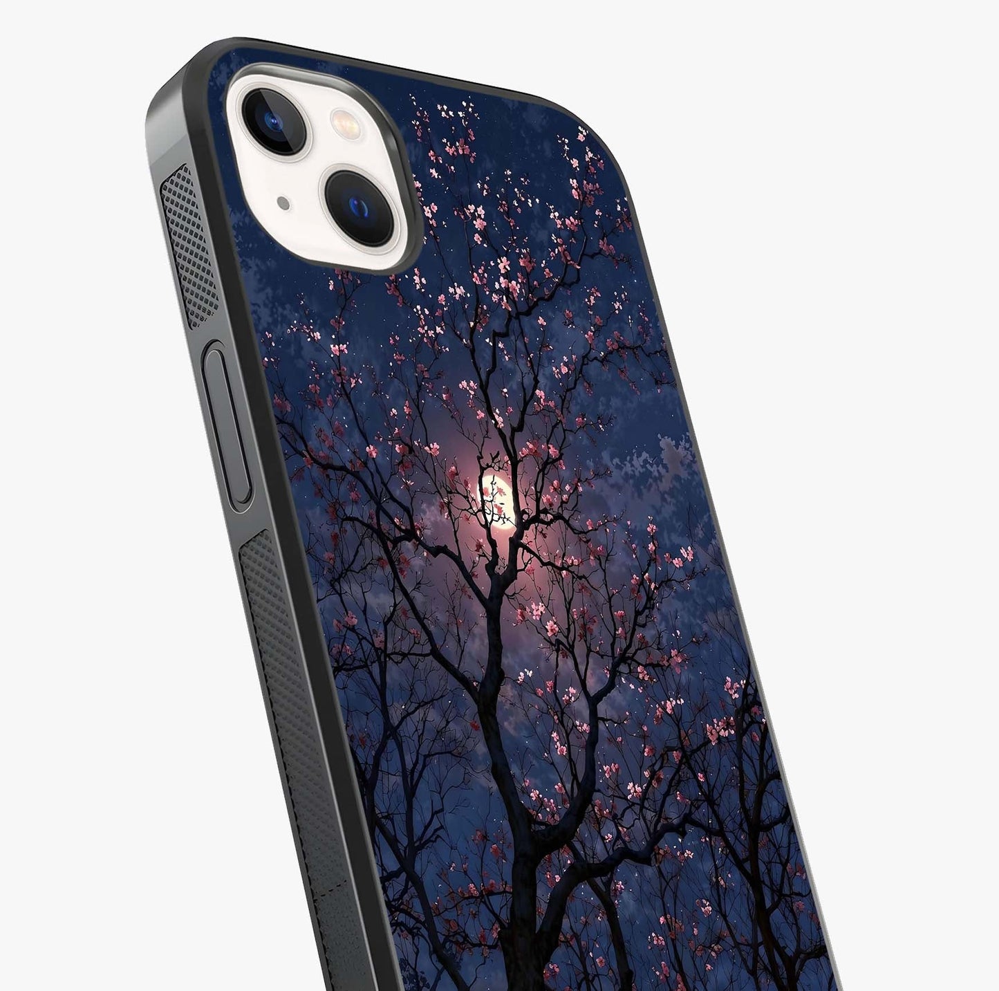 Twilight Sakura Serenade Glass Case captured at a warm angle highlighting gloss, texture and premium glass finish.