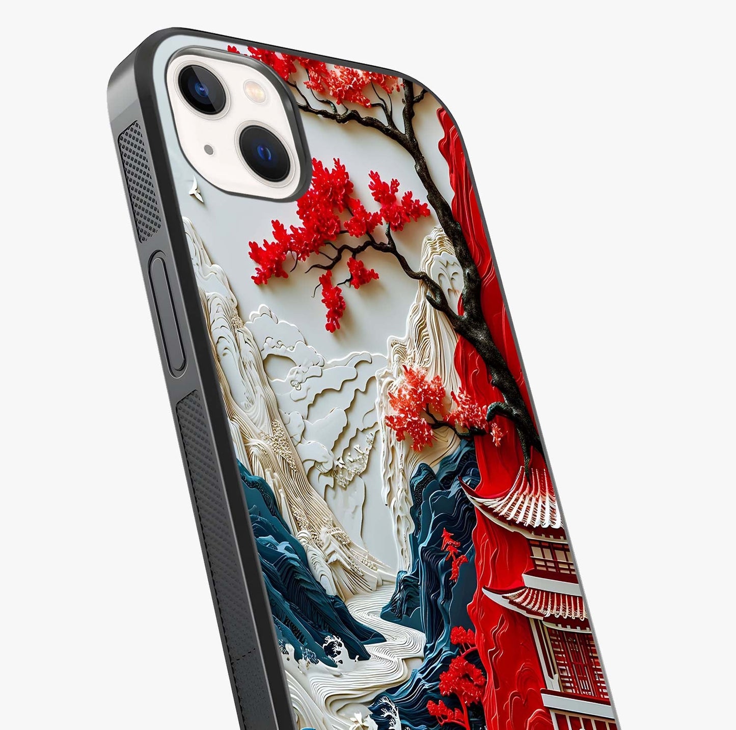 Whispers Of Sakura Waves Glass Case captured at a warm angle highlighting gloss, texture and premium glass finish.