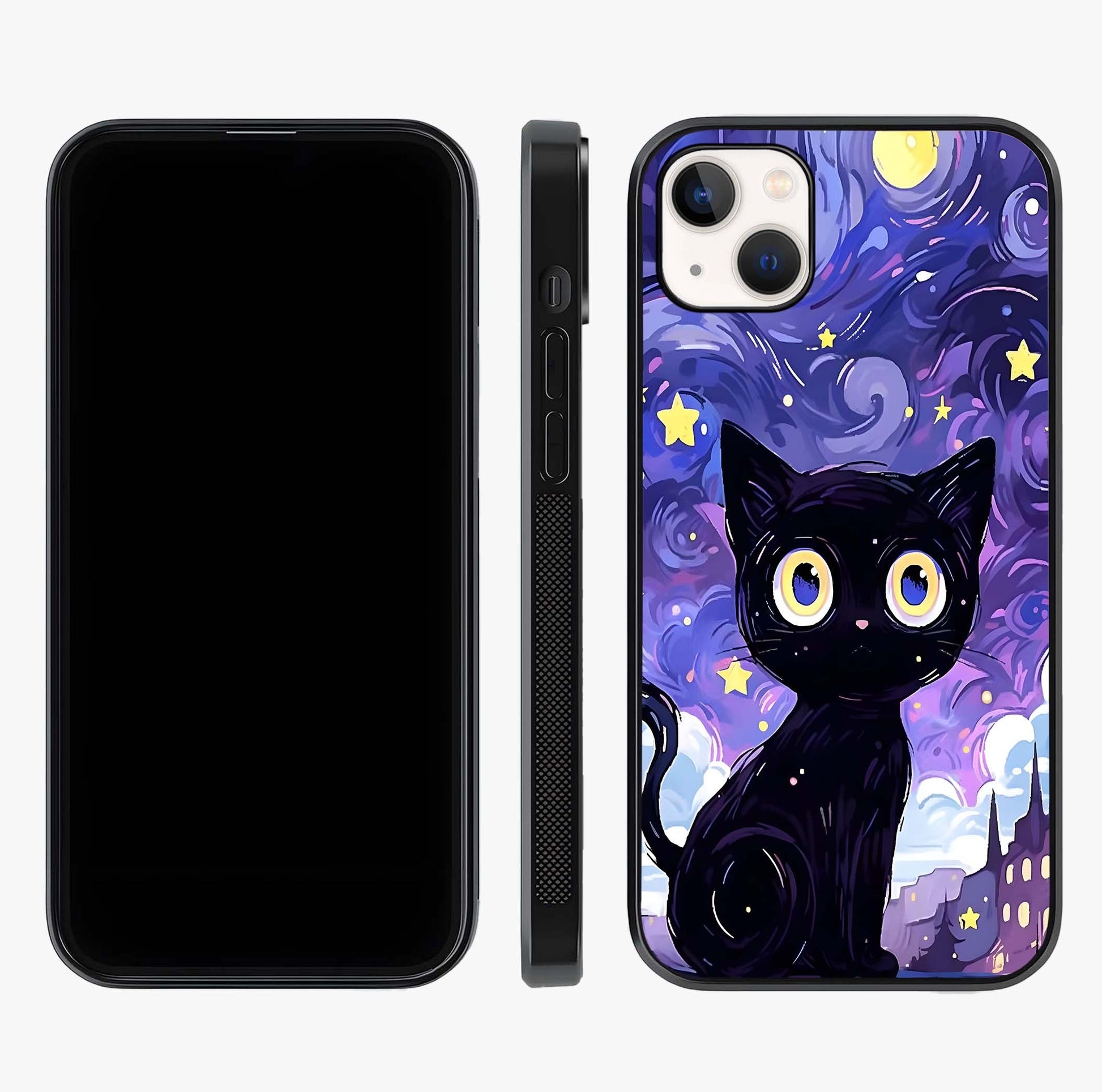 Abstract Cat Art Glass Case displayed upright for full design visibility and premium finish.