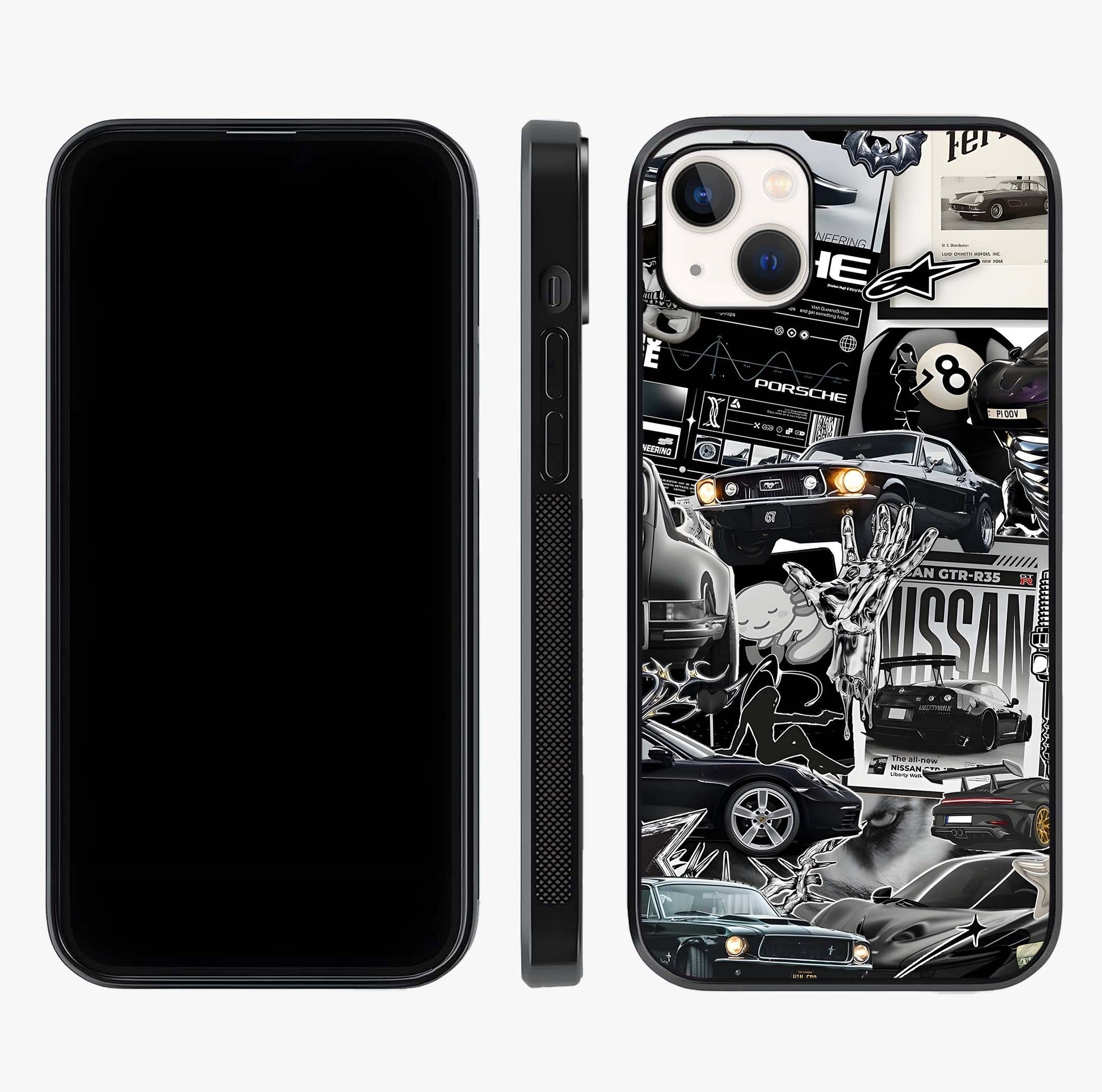Aesthetic Dark Love Glass Case displayed upright for full design visibility and premium finish.