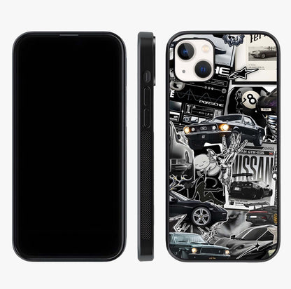 Aesthetic Dark Love Glass Case displayed upright for full design visibility and premium finish.