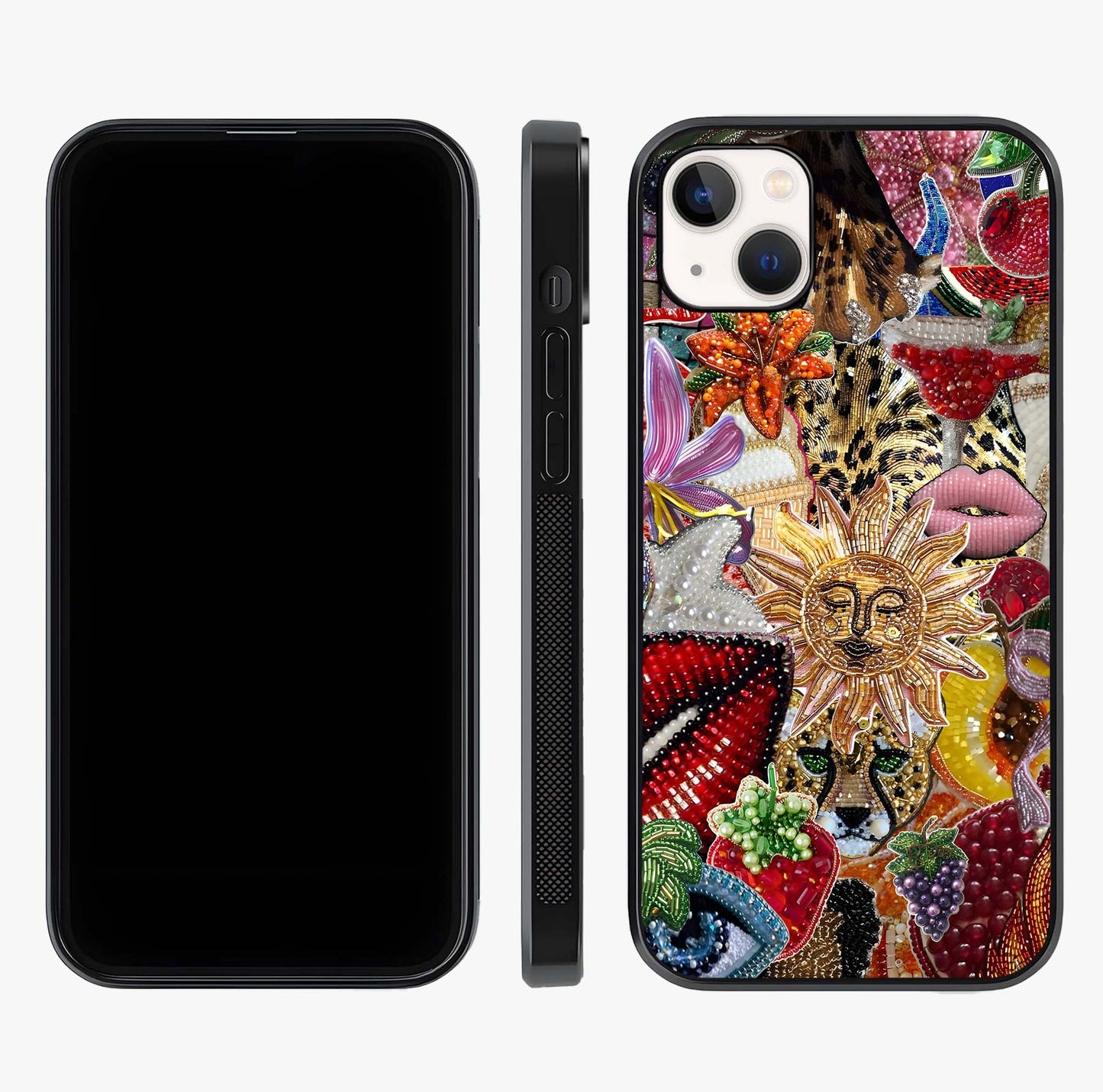 Beaded Fashion Jungle Glass Case displayed upright for full design visibility and premium finish.