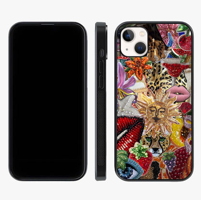 Beaded Fashion Jungle Glass Case displayed upright for full design visibility and premium finish.