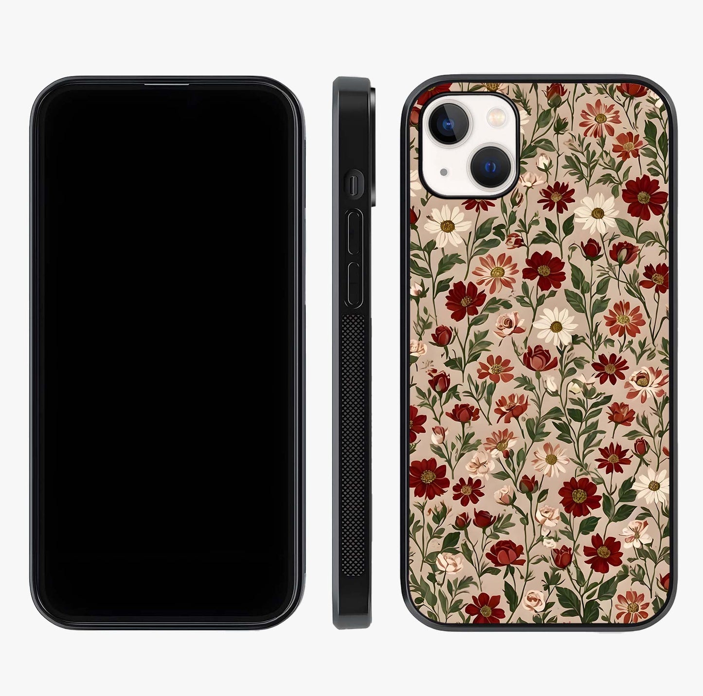 Biege Flower With Leaf Glass Case displayed upright for full design visibility and premium finish.