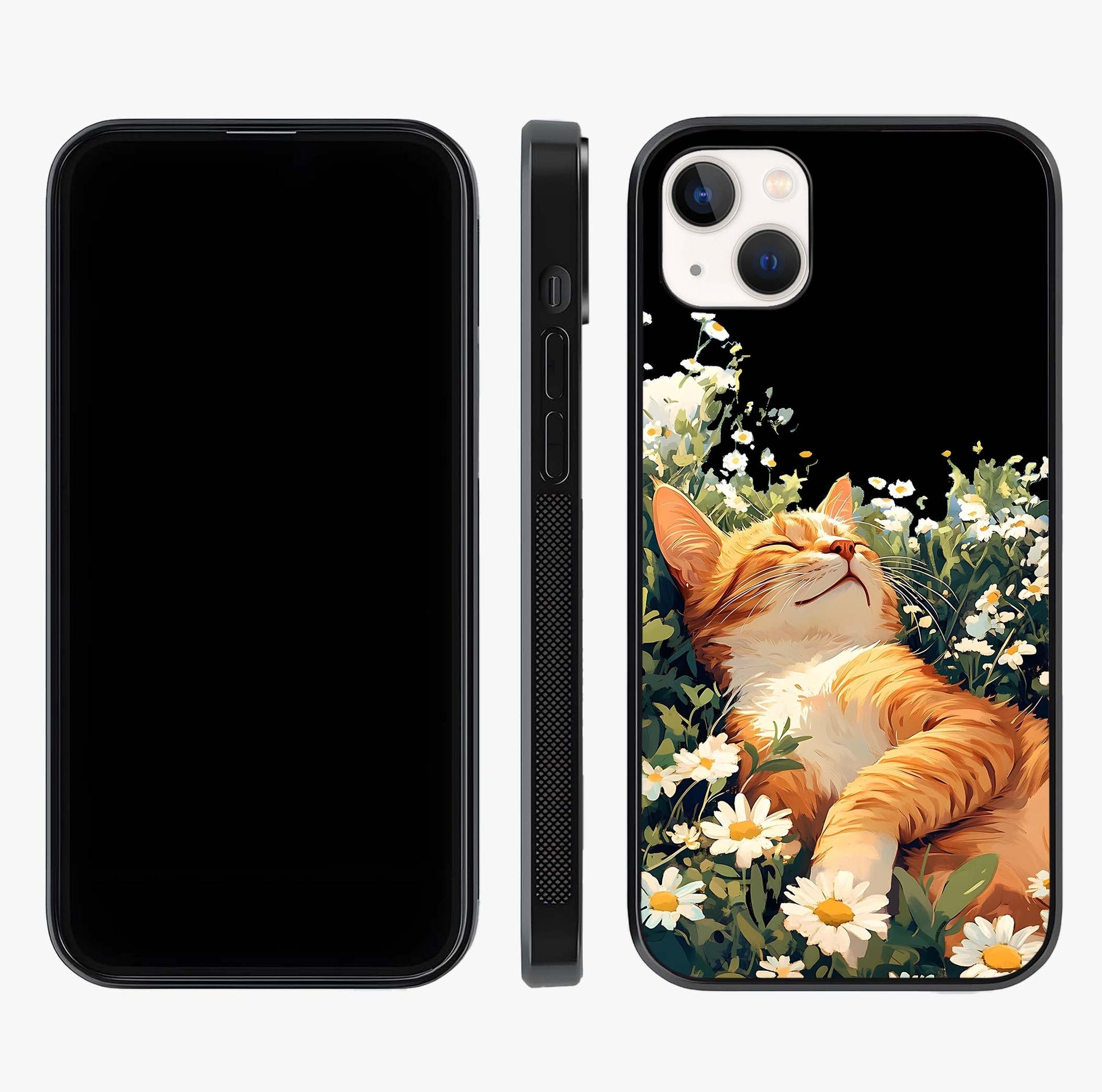 Blissful Bloom Cat Glass Case displayed upright for full design visibility and premium finish.
