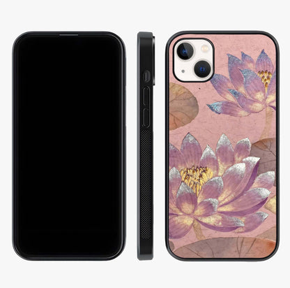Blossom Mist Lotus Glass Case displayed upright for full design visibility and premium finish.