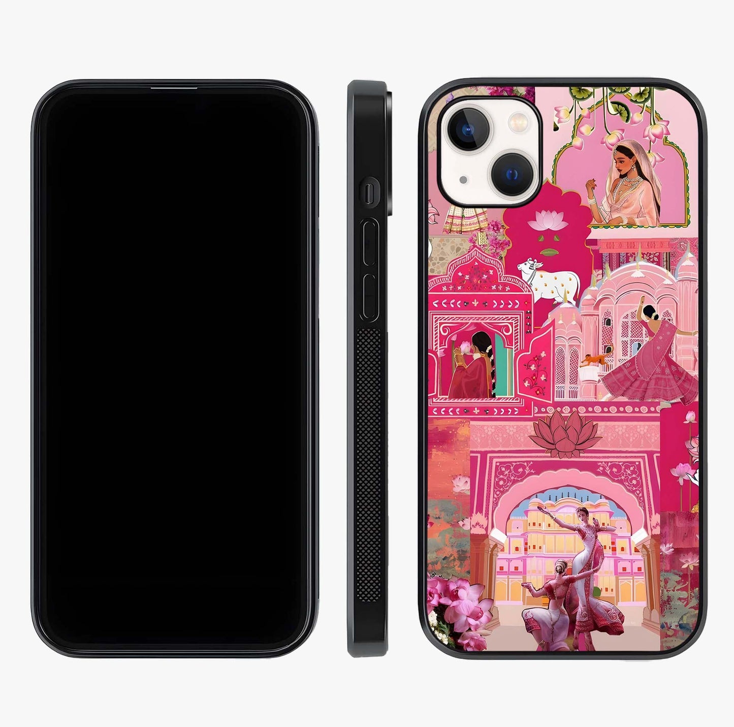 Blossoms Of Rajasthan Glass Case displayed upright for full design visibility and premium finish.