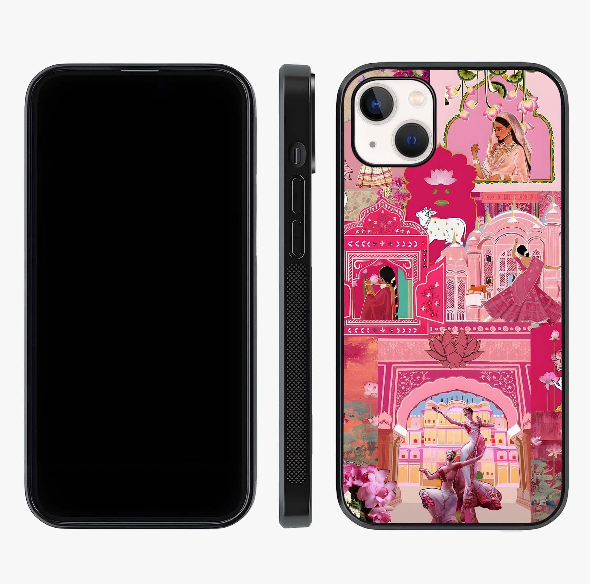 Blossoms Of Rajasthan Glass Case displayed upright for full design visibility and premium finish.
