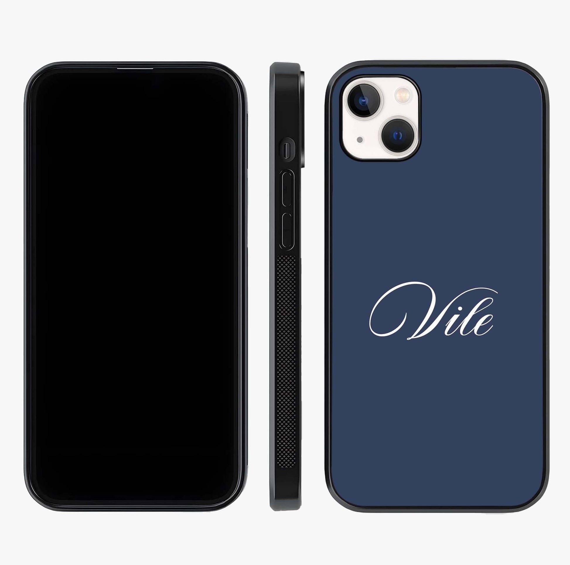 Blue Background Personalized Custom Name Glass Case displayed upright for full design visibility and premium finish.