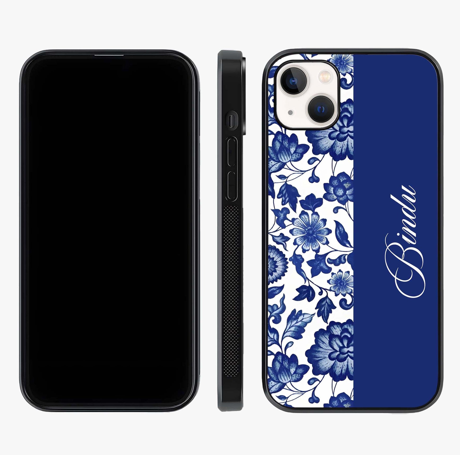 Blue Vintage Floral Pattern Glass Case displayed upright for full design visibility and premium finish.