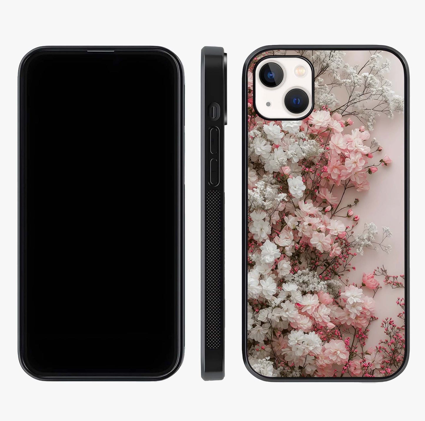 Blush Blossom Cloud Glass Case displayed upright for full design visibility and premium finish.