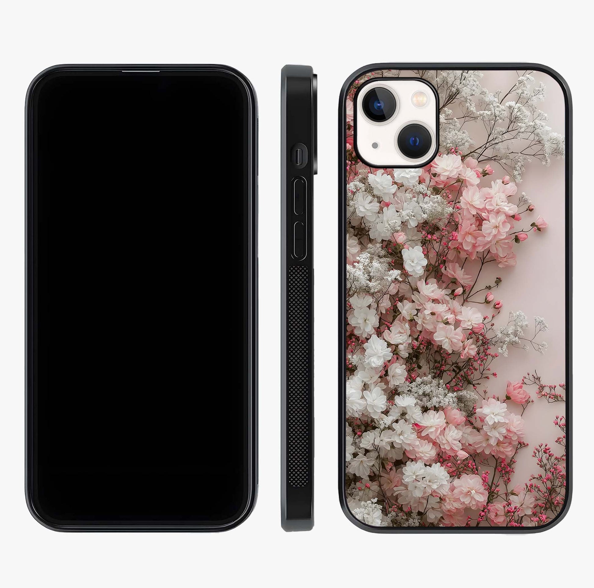 Blush Blossom Cloud Glass Case displayed upright for full design visibility and premium finish.