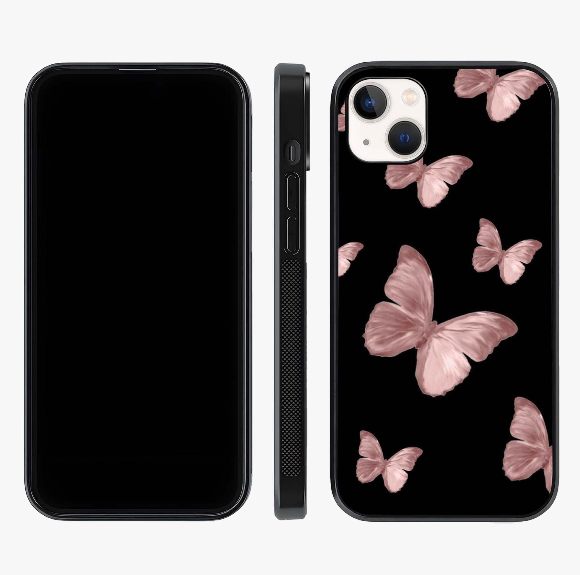 Butterfly Pattern Glass Case displayed upright for full design visibility and premium finish.
