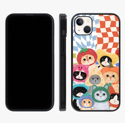 Cats In Fruits Glass Case displayed upright for full design visibility and premium finish.