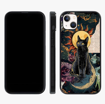 Celestial Black Cat Glass Case displayed upright for full design visibility and premium finish.