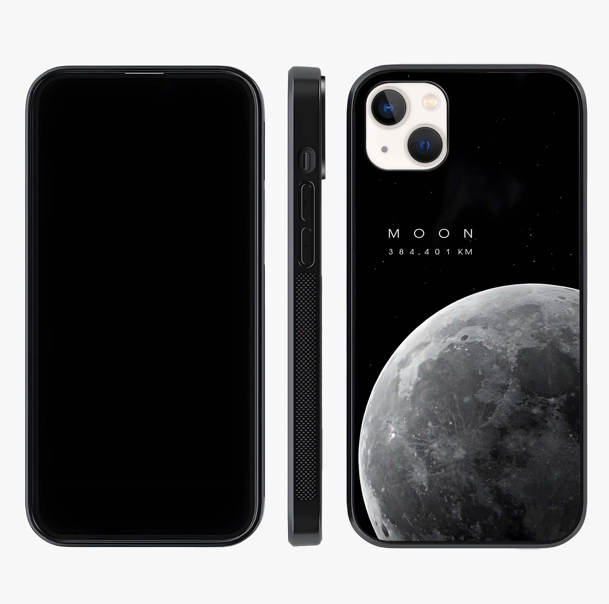 Cosmic Moon Glow Glass Case displayed upright for full design visibility and premium finish.