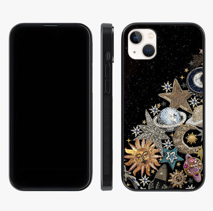 Cosmic Sparkle Dreams Glass Case displayed upright for full design visibility and premium finish.