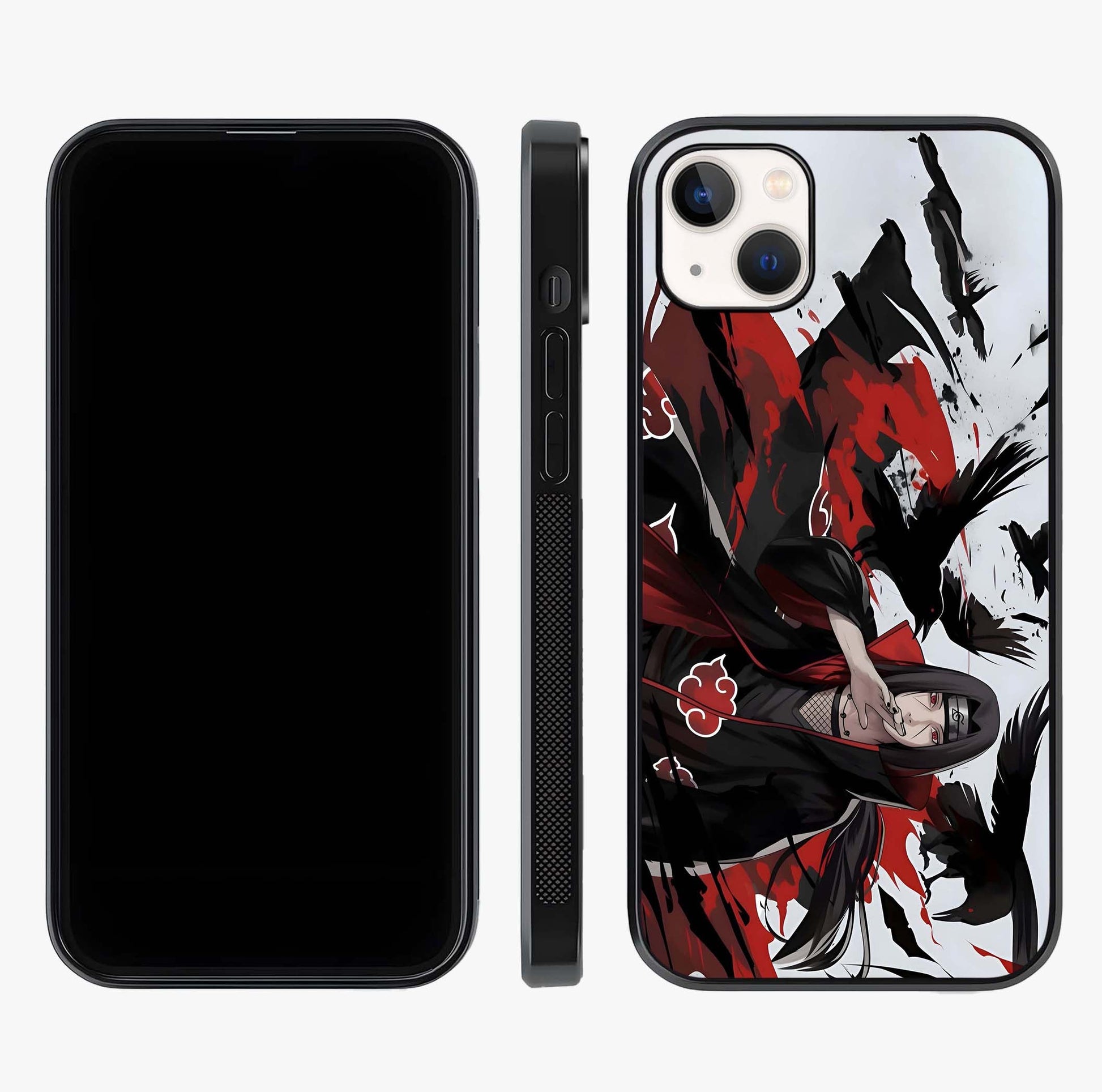 Crimson Crow Illusion Glass Case displayed upright for full design visibility and premium finish.