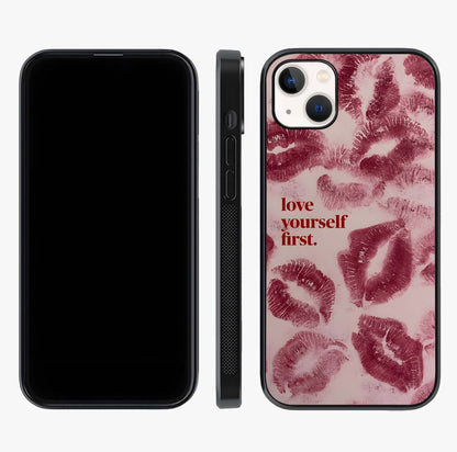 Crimson Kiss Love Glass Case displayed upright for full design visibility and premium finish.