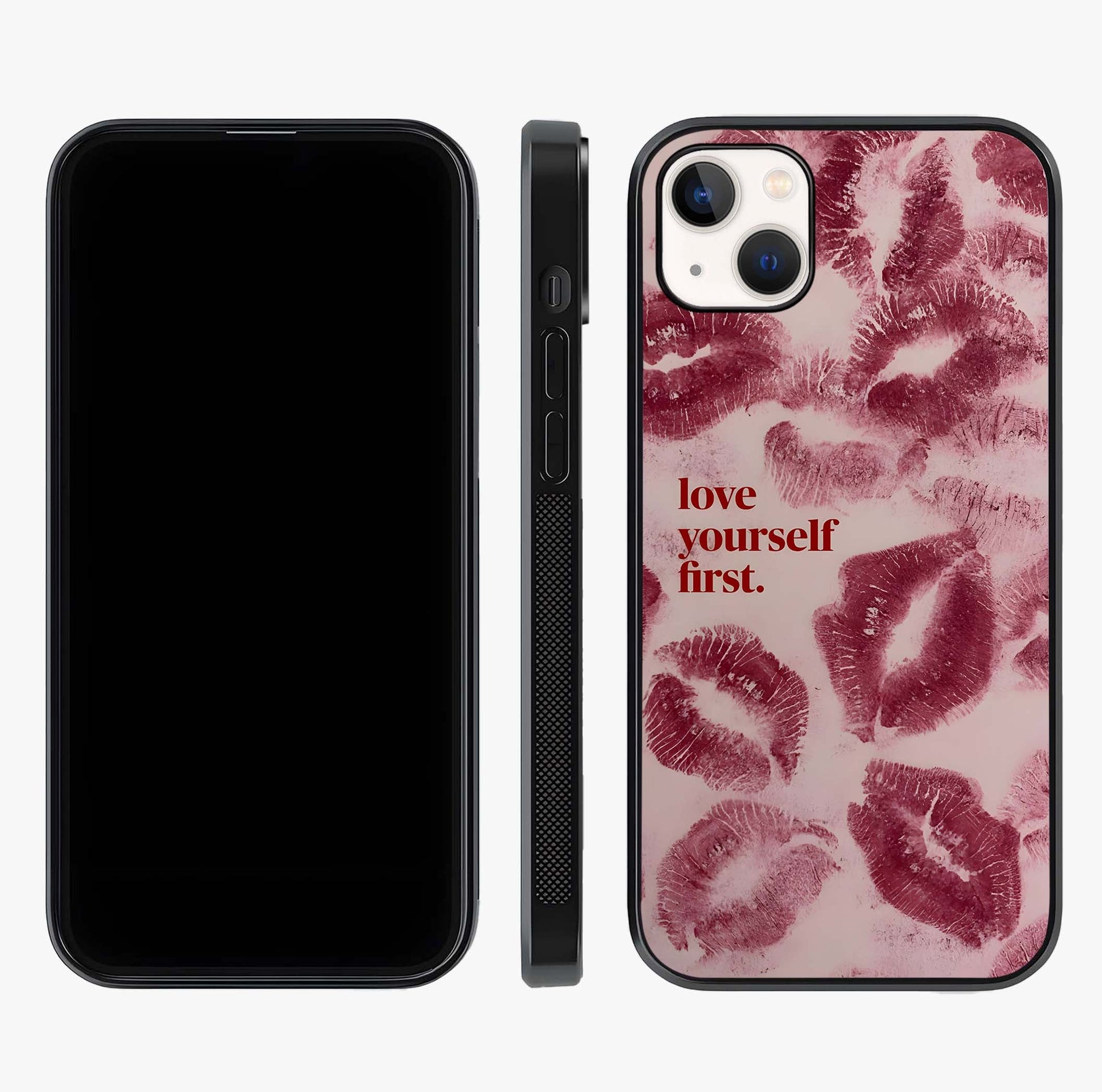 Crimson Kiss Love Glass Case displayed upright for full design visibility and premium finish.