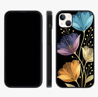 Delicate Multicolor Flowers Glass Case displayed upright for full design visibility and premium finish.