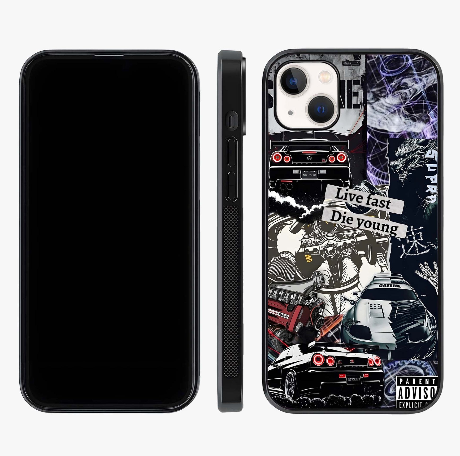 Die Young Glass Case displayed upright for full design visibility and premium finish.
