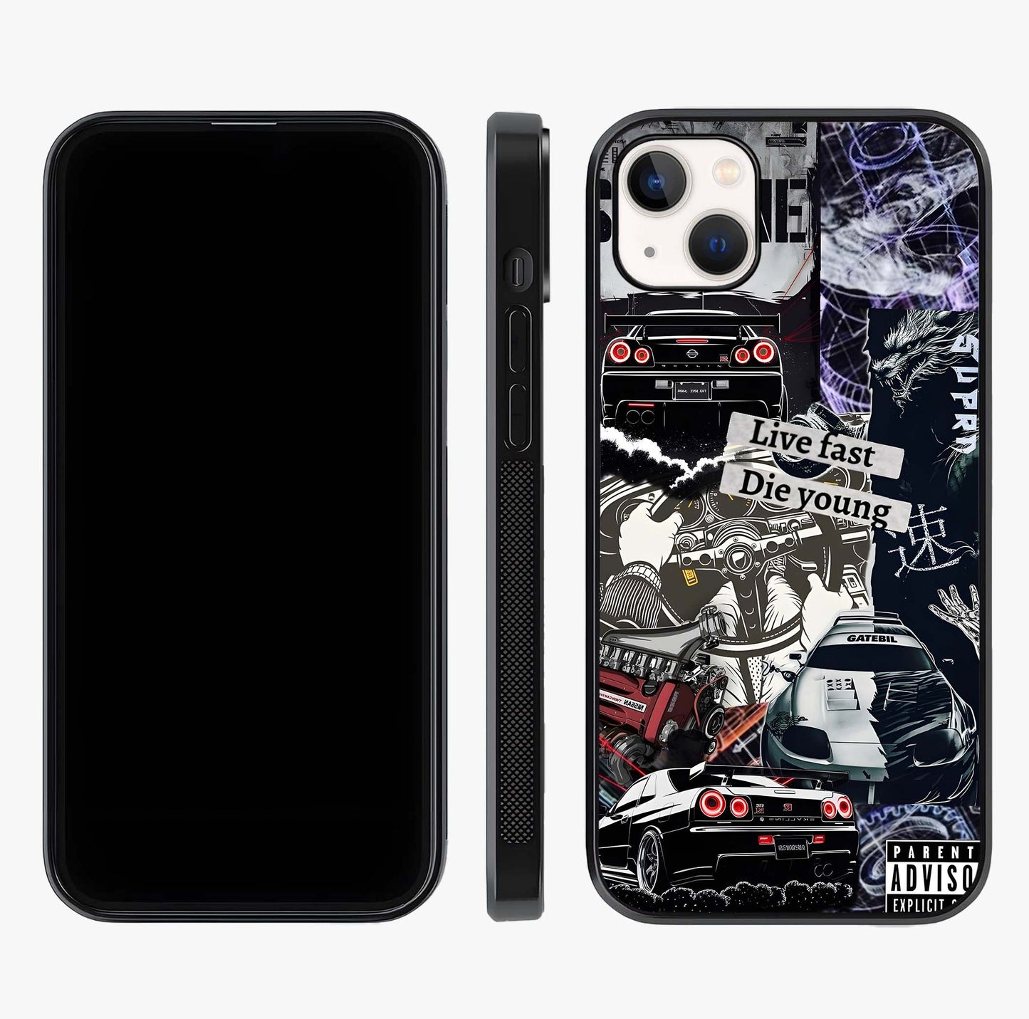 Die Young Glass Case displayed upright for full design visibility and premium finish.