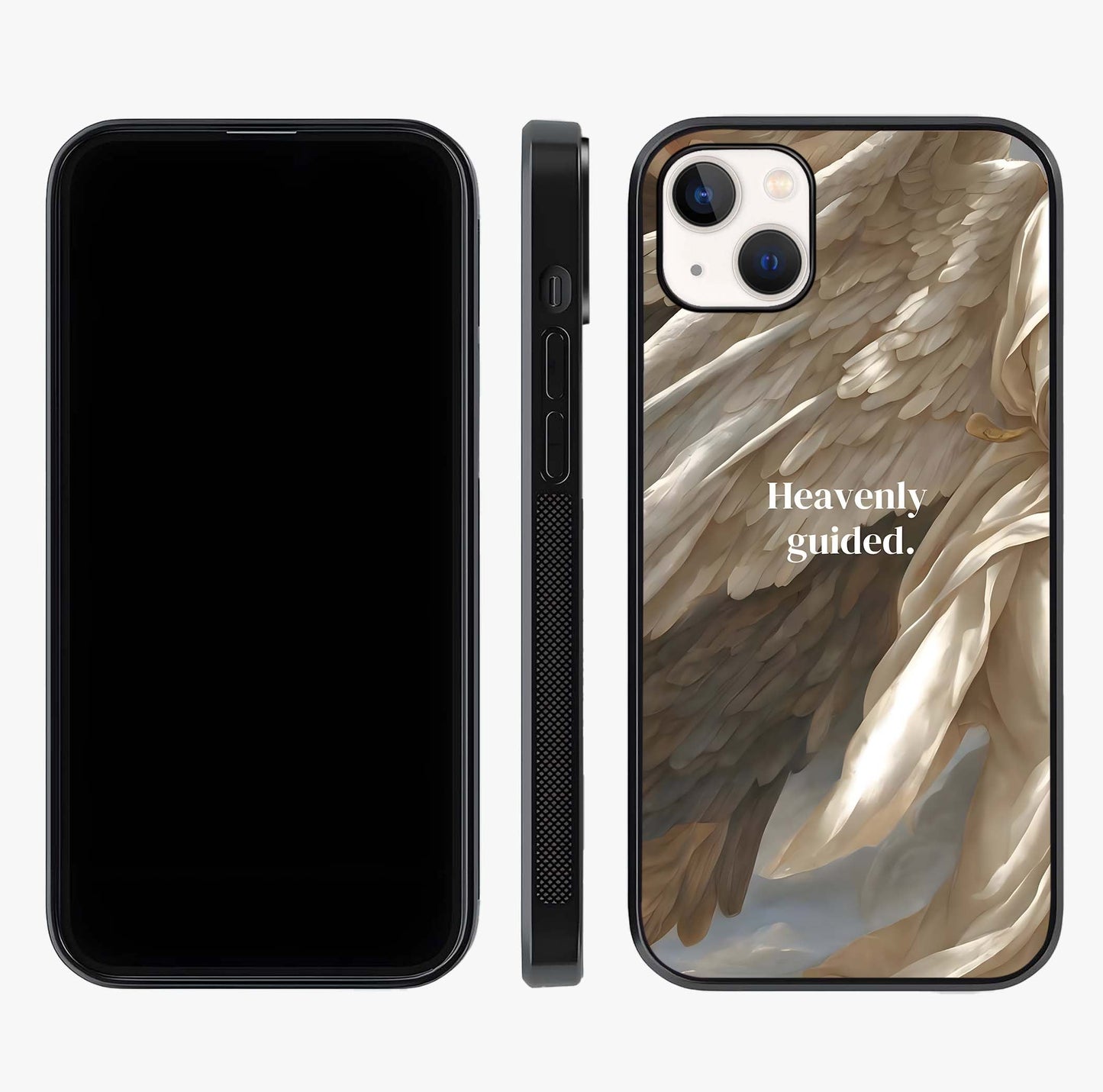 Divine Winged Grace Glass Case displayed upright for full design visibility and premium finish.