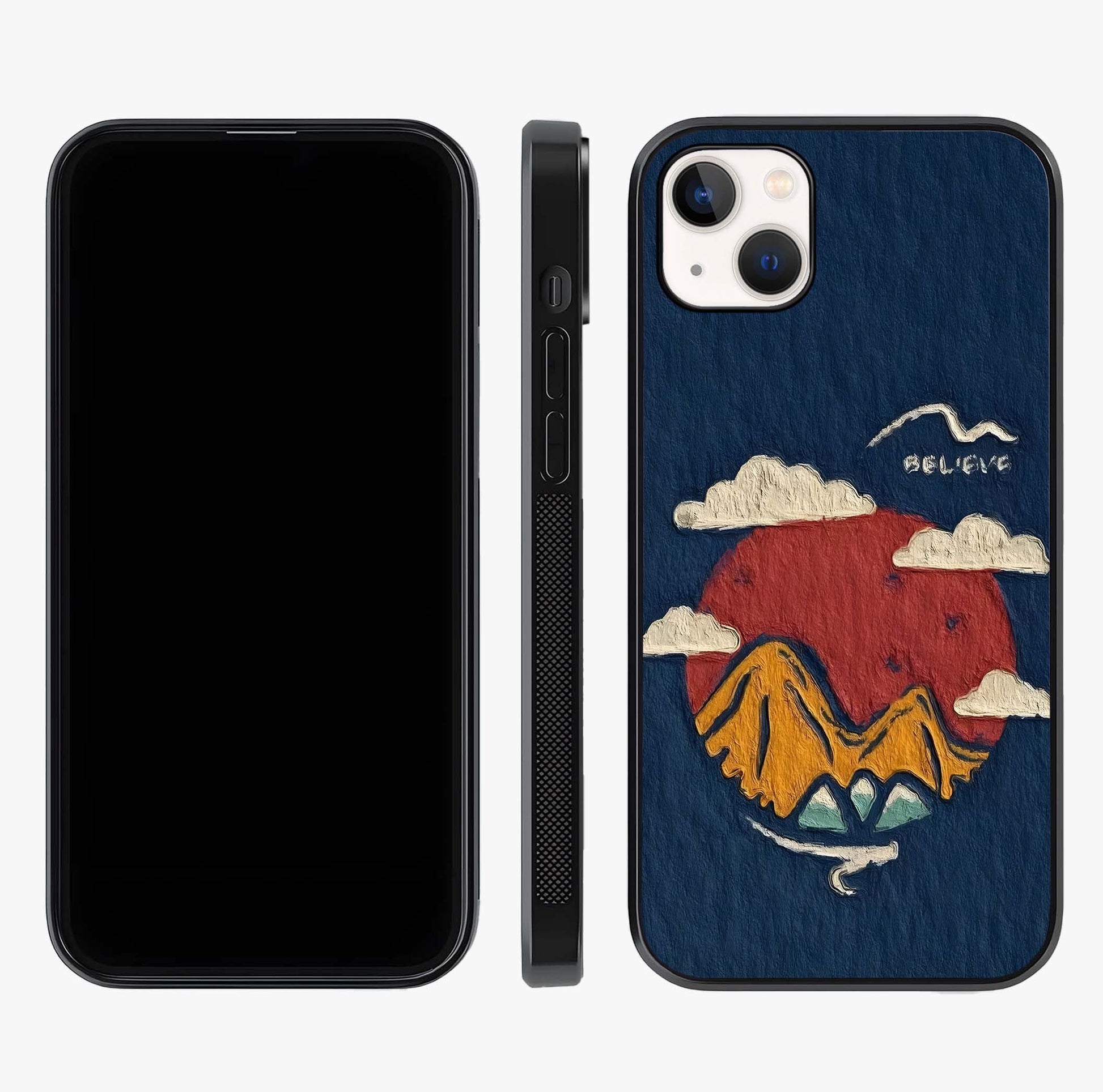 Dream Beyond Mountains Glass Case displayed upright for full design visibility and premium finish.