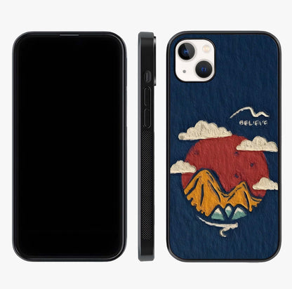Dream Beyond Mountains Glass Case displayed upright for full design visibility and premium finish.