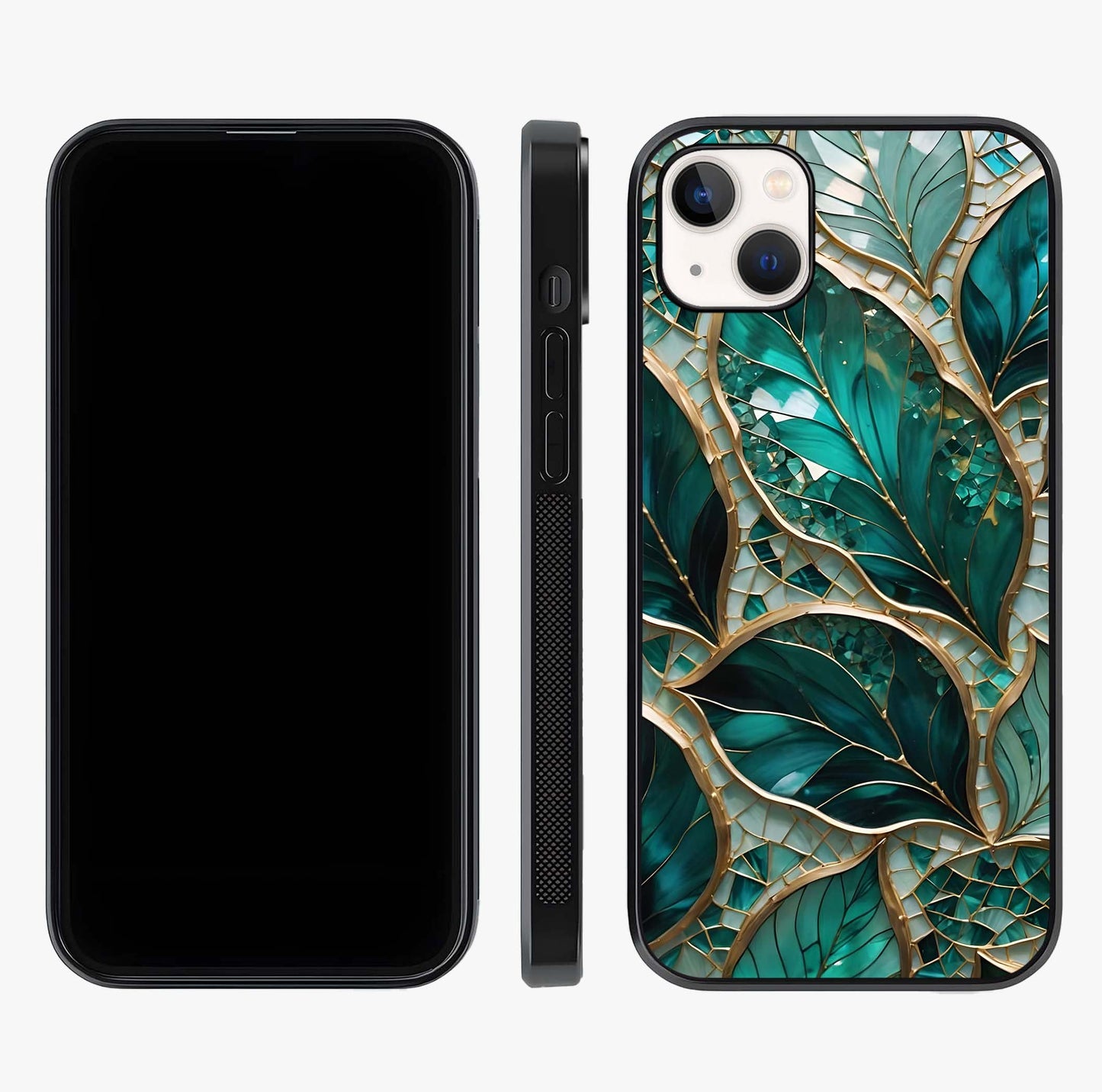 Emerald Leaf Glass Glass Case displayed upright for full design visibility and premium finish.