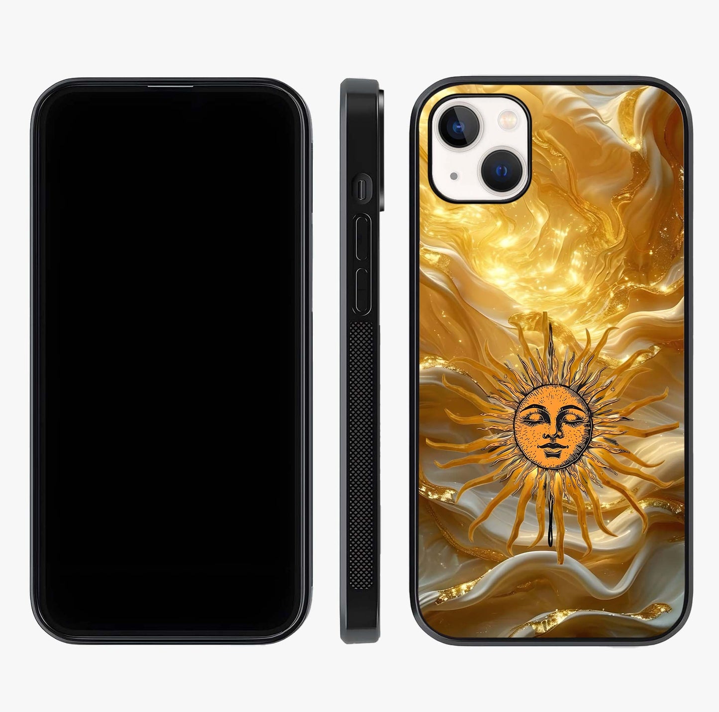 Eternal Golden Glow Glass Case displayed upright for full design visibility and premium finish.