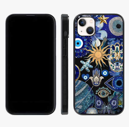 Evil Eye Charm Mix Glass Case displayed upright for full design visibility and premium finish.