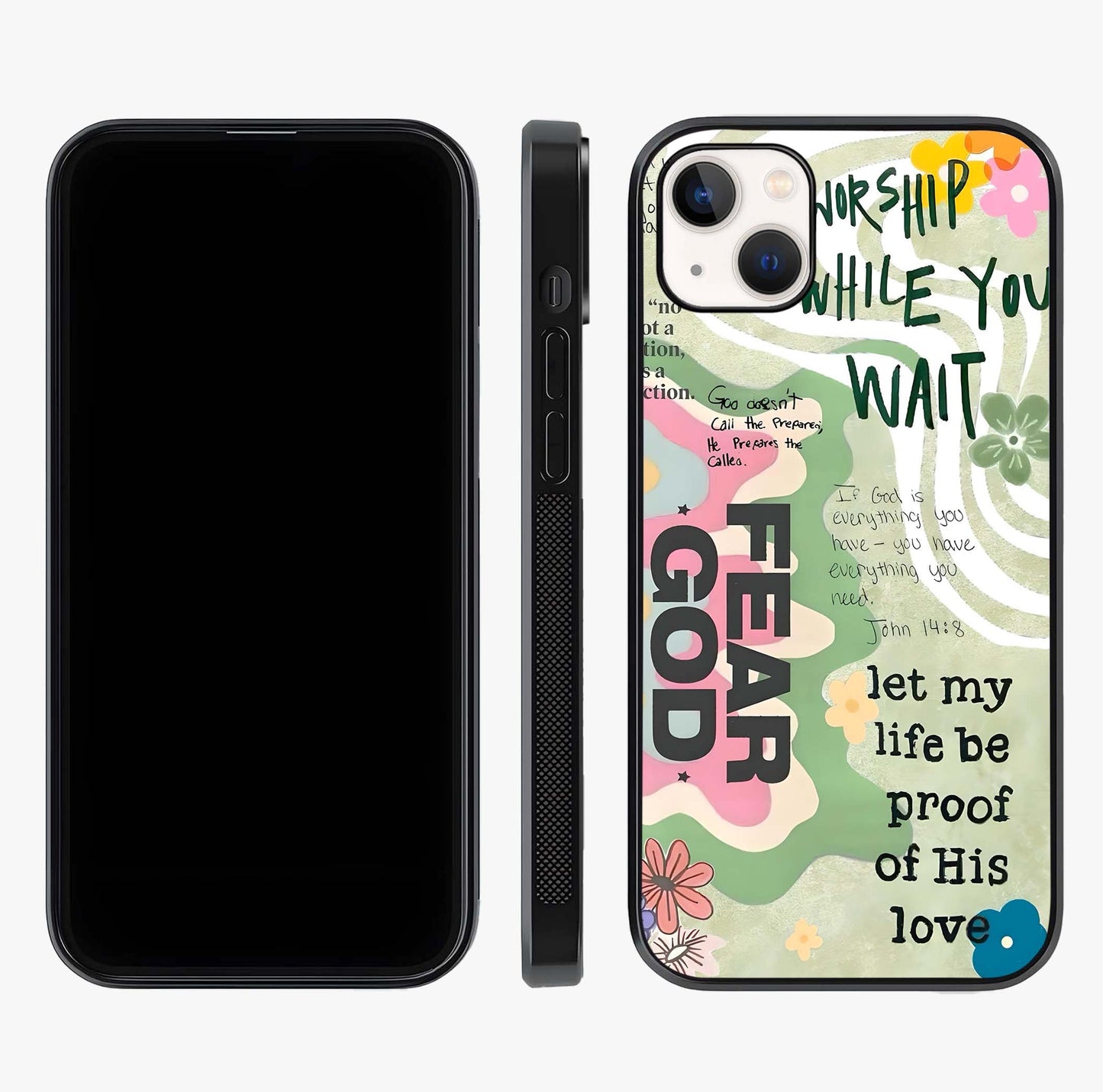 Faith Over Fear Glass Case displayed upright for full design visibility and premium finish.