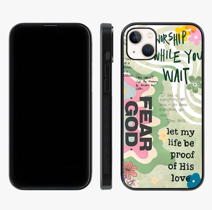 Faith Over Fear Glass Case displayed upright for full design visibility and premium finish.