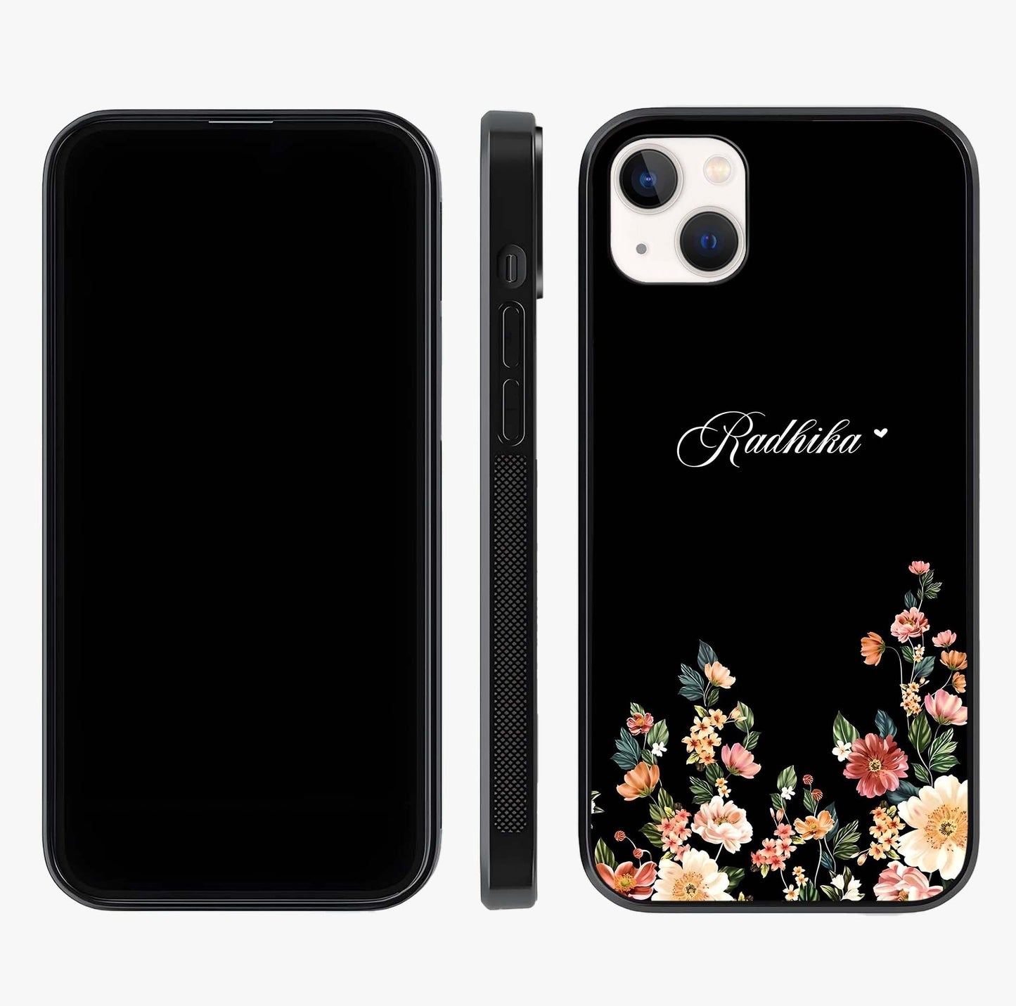 Floral Design With A Custom Personalized Name Glass Case displayed upright for full design visibility and premium finish.
