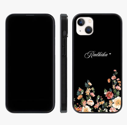 Floral Design With A Custom Personalized Name Glass Case displayed upright for full design visibility and premium finish.