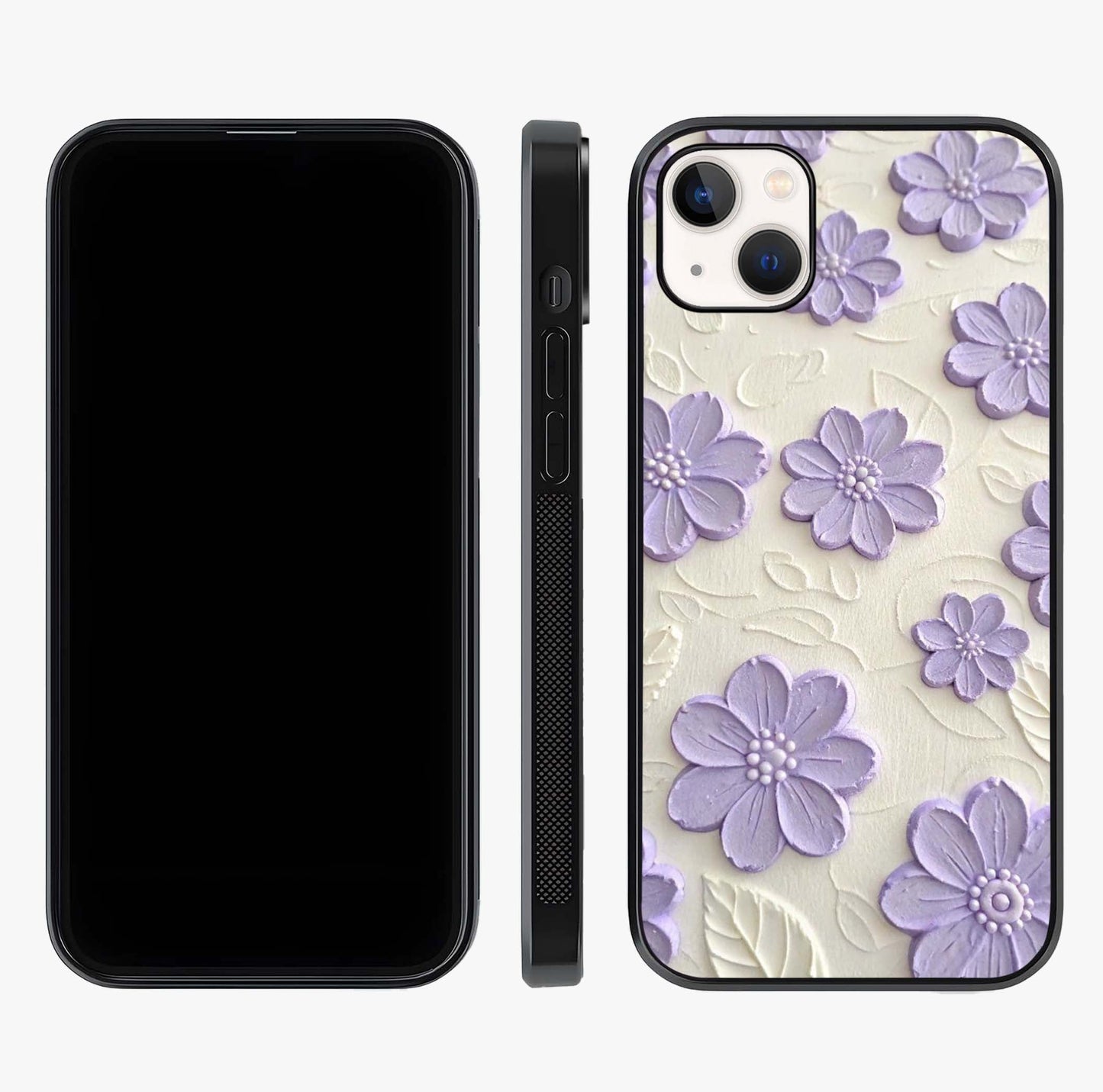 Floral Wall Art With Purple Flowers Glass Case displayed upright for full design visibility and premium finish.