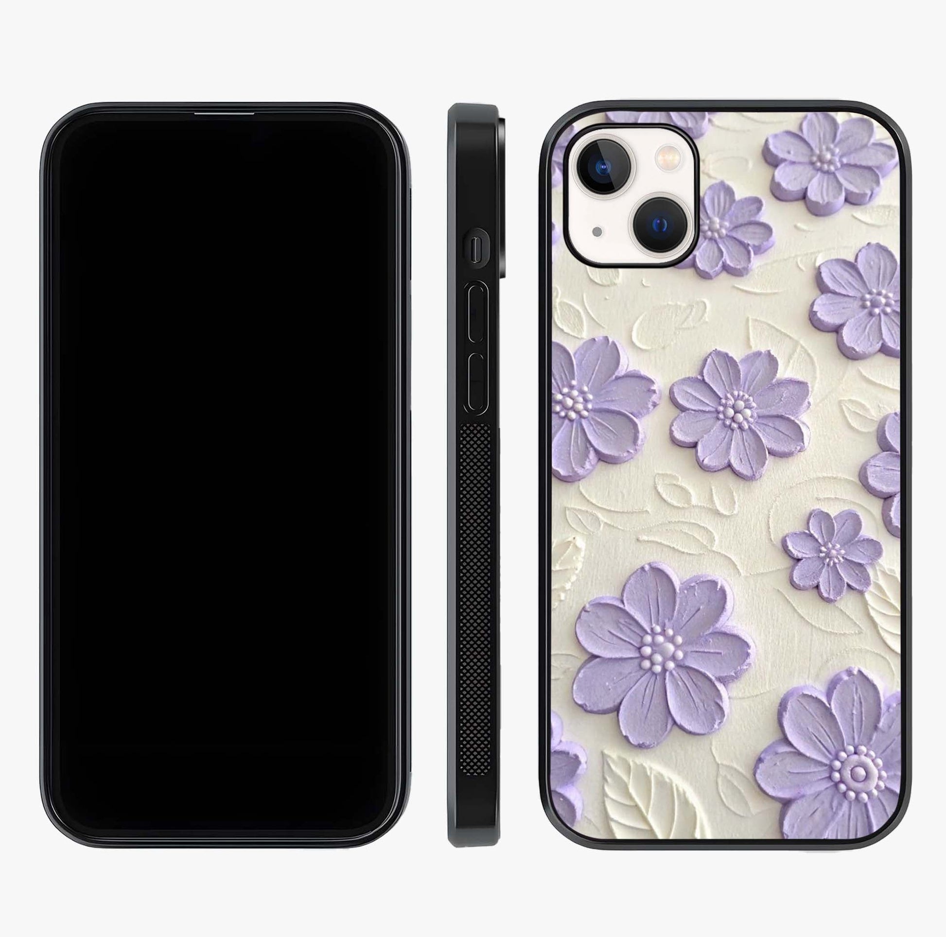Floral Wall Art With Purple Flowers Glass Case displayed upright for full design visibility and premium finish.