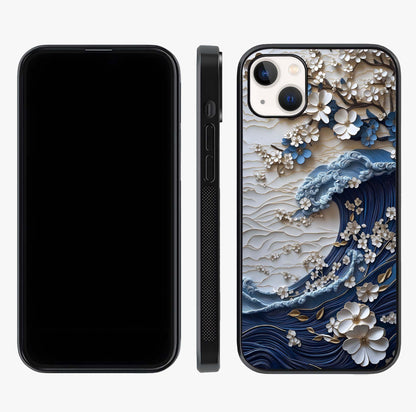 Floral Wave Origami Glass Case displayed upright for full design visibility and premium finish.