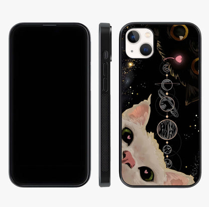 Galactic Cat Glass Case displayed upright for full design visibility and premium finish.