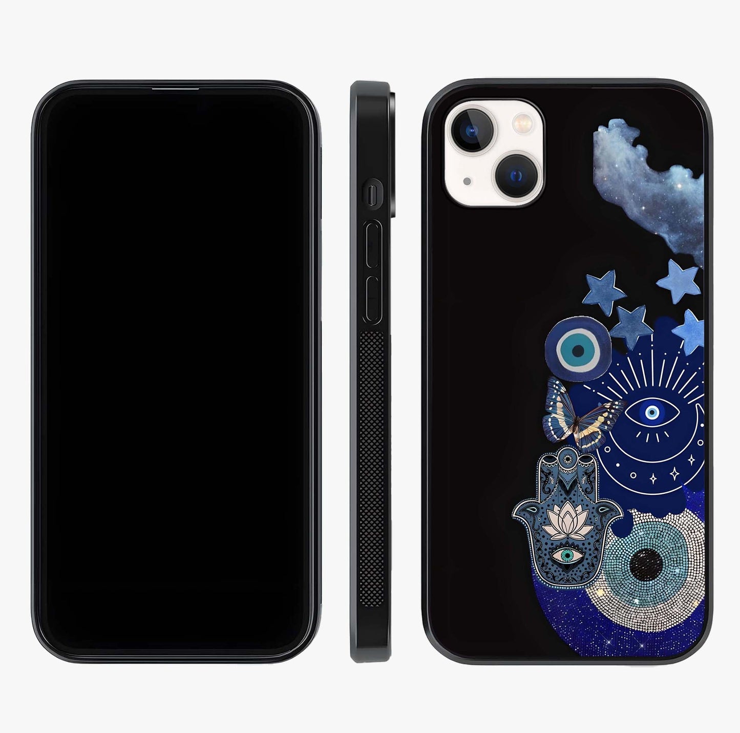 Galactic Charm Cluster Glass Case displayed upright for full design visibility and premium finish.
