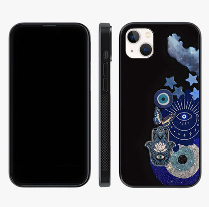 Galactic Charm Cluster Glass Case displayed upright for full design visibility and premium finish.