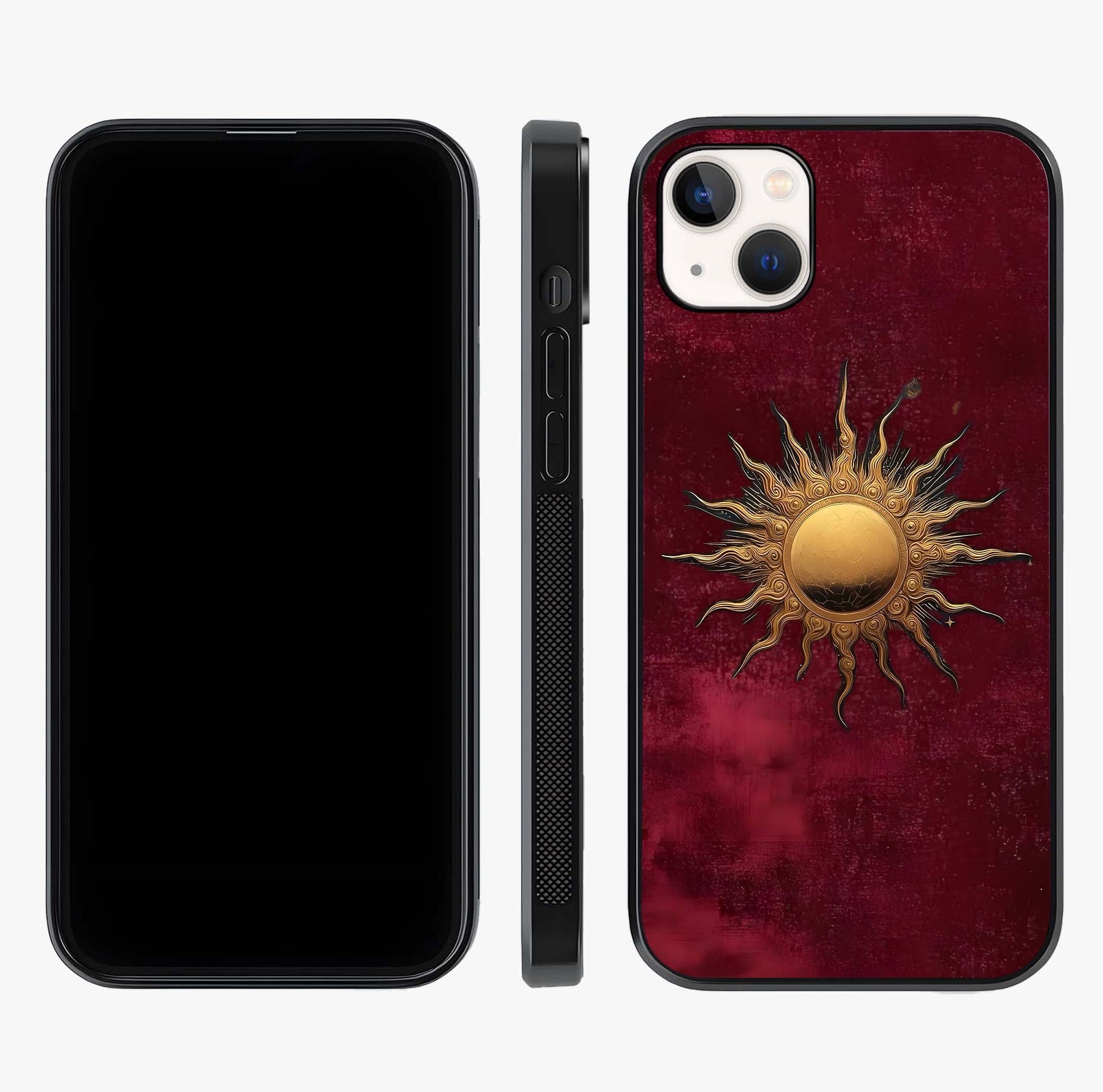 Gold Sun Blush Glass Case displayed upright for full design visibility and premium finish.