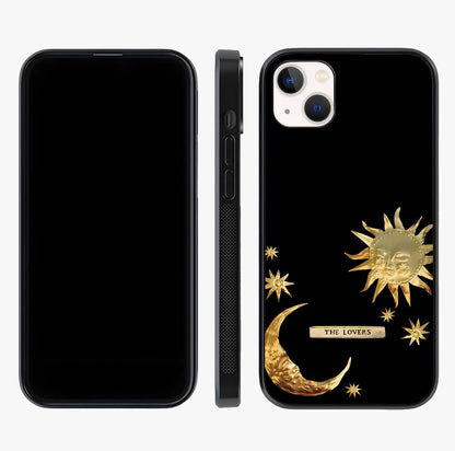 Golden Celestial Charm Glass Case displayed upright for full design visibility and premium finish.