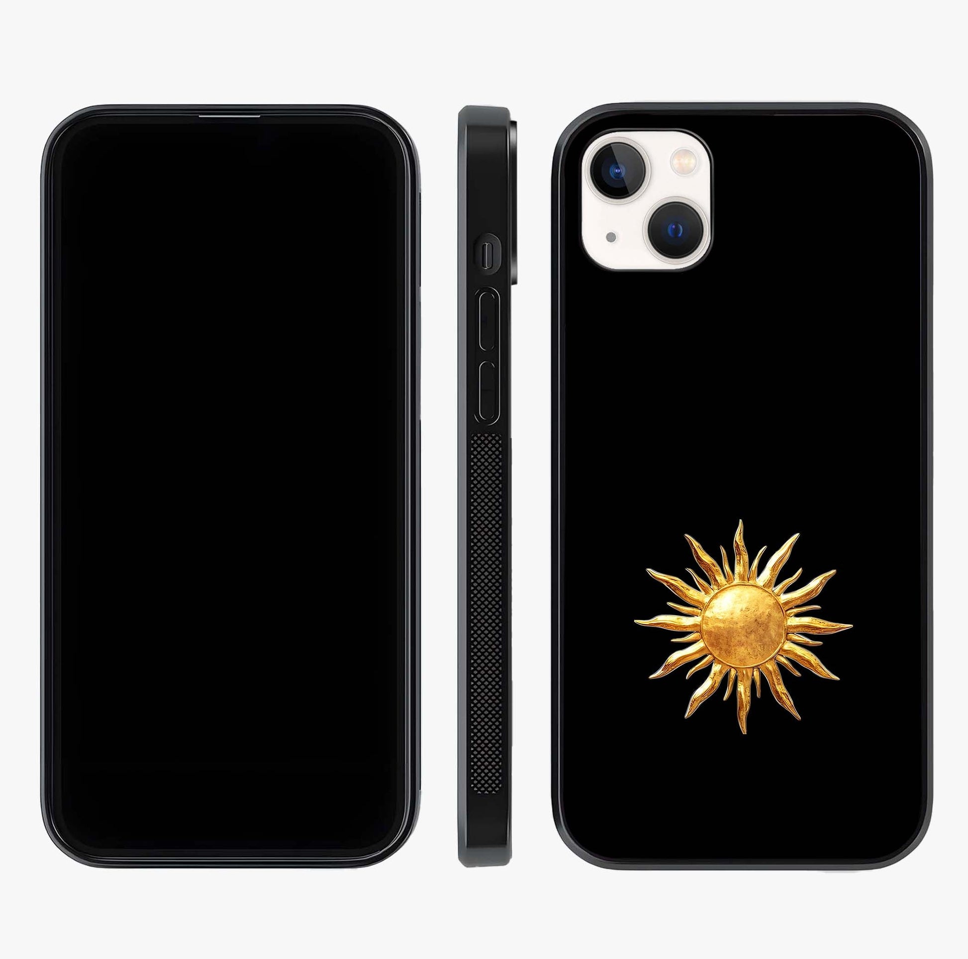 Golden Sun Minimalism Glass Case displayed upright for full design visibility and premium finish.