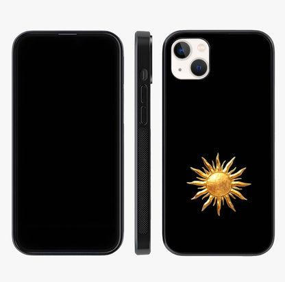 Golden Sun Minimalism Glass Case displayed upright for full design visibility and premium finish.