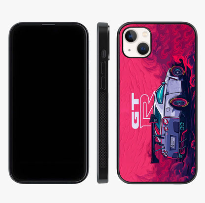 GT R Car Pattern Glass Case displayed upright for full design visibility and premium finish.